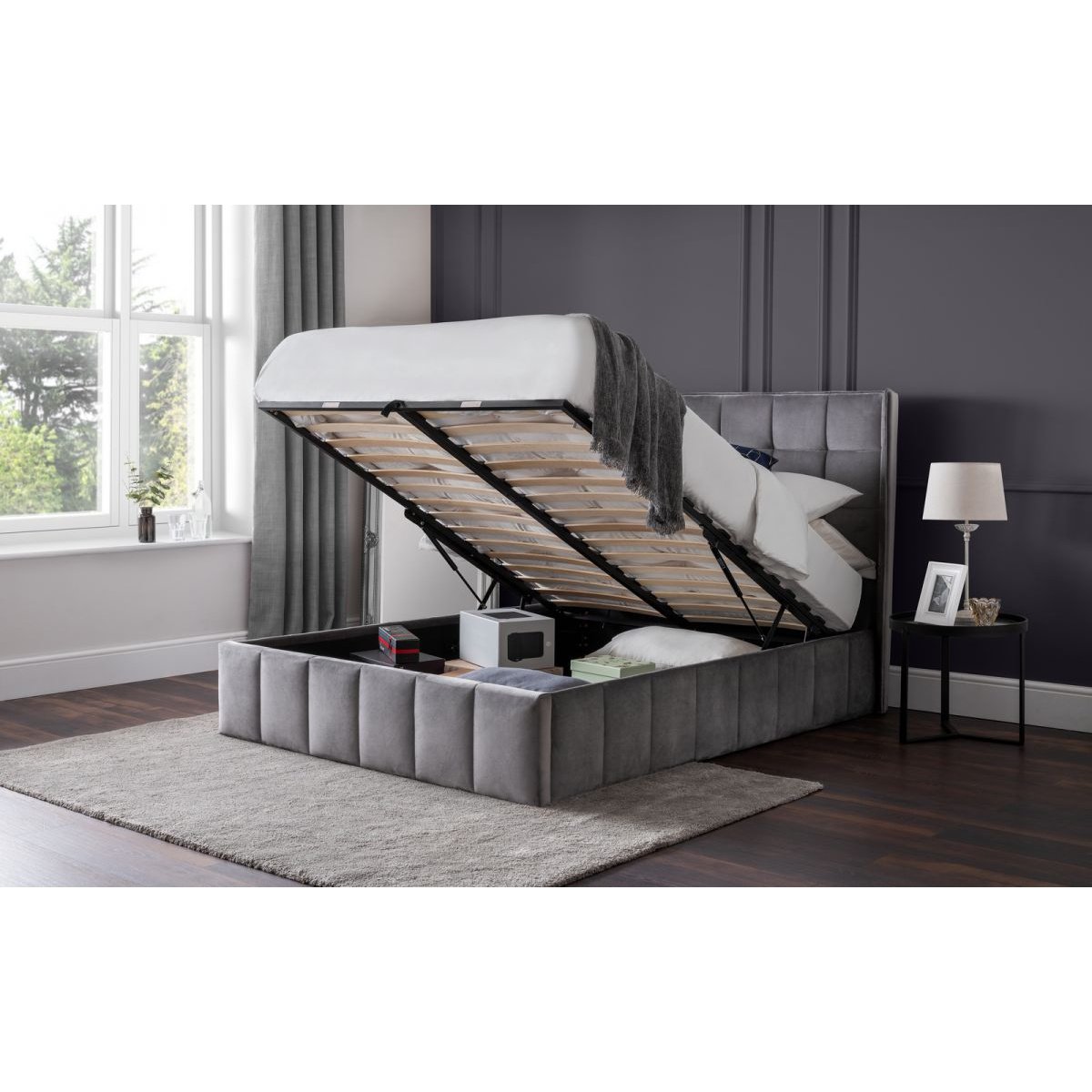 Gatsby Storage Ottoman Bed - Light Grey