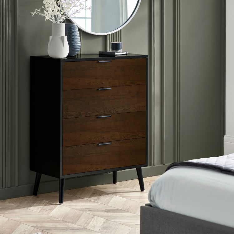 Alba 4 Drawer Wide Chest - Walnut/Black