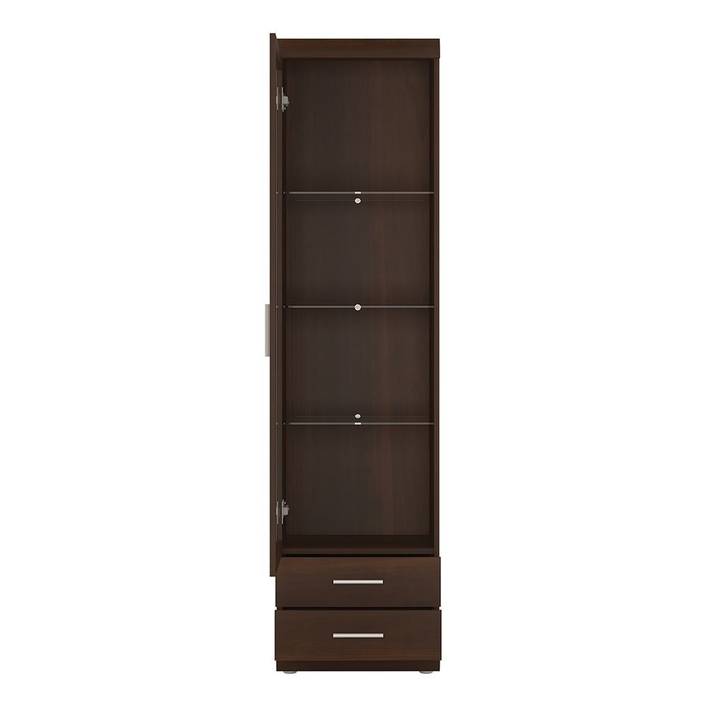 Imperial Tall Glazed 1 Door 2 Drawer Narrow Cabinet in Dark Mahogany Melamine