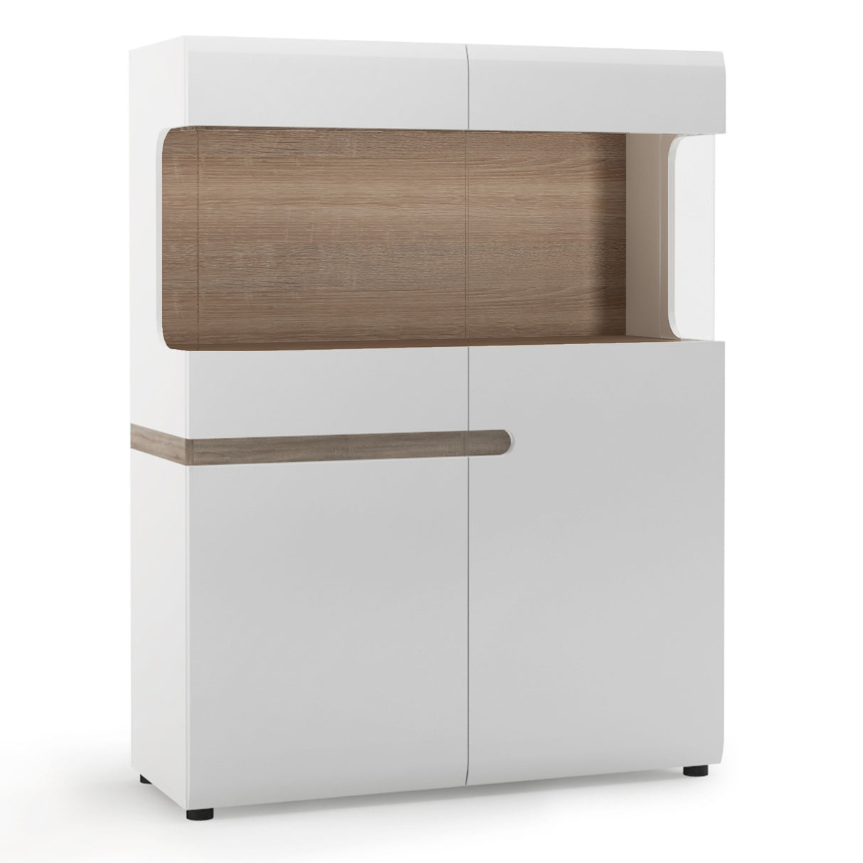 Chelsea Low Display Cabinet 109cm in White with Truffle Oak Trim