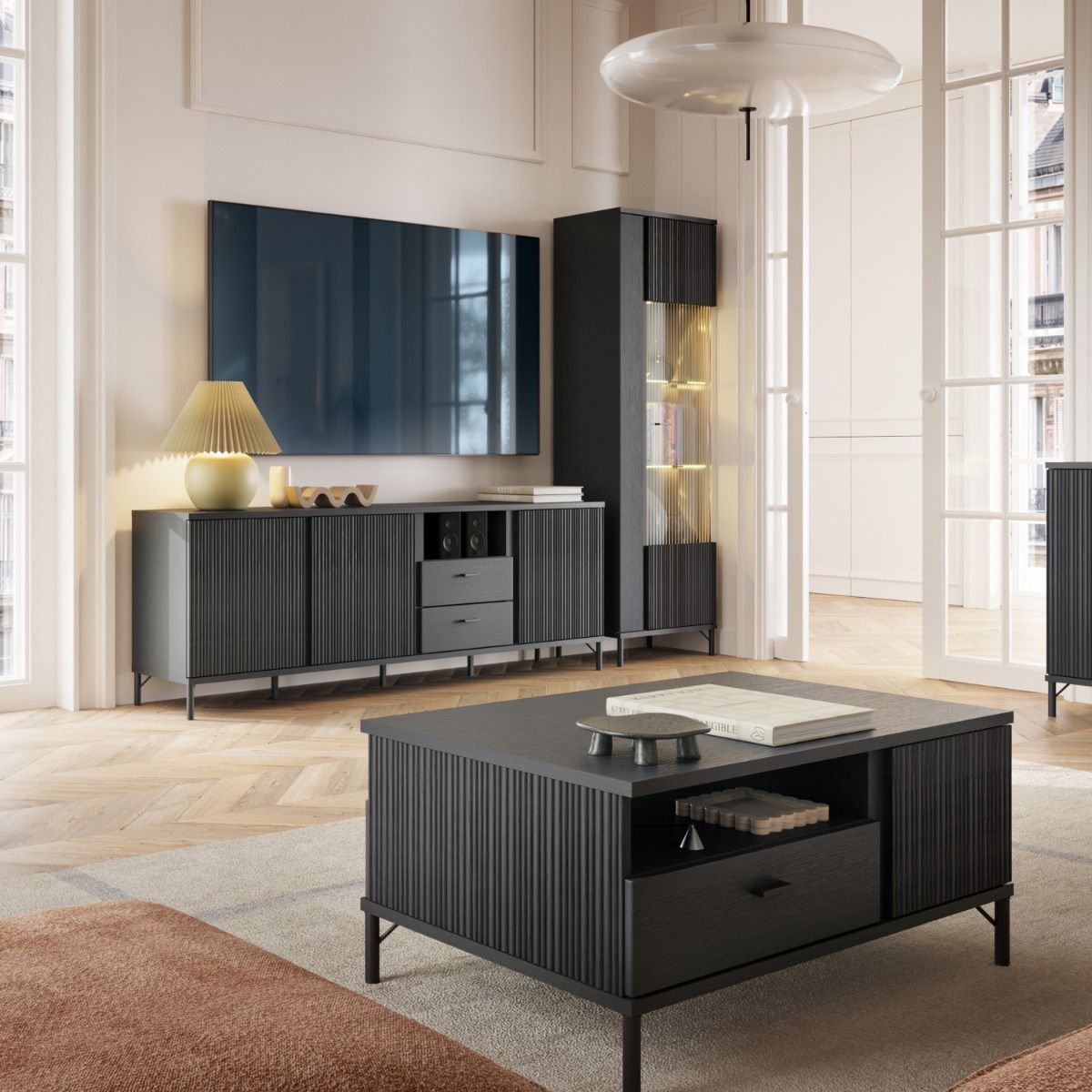 Lusaka Display Cabinet 1 Door in Black Graphite