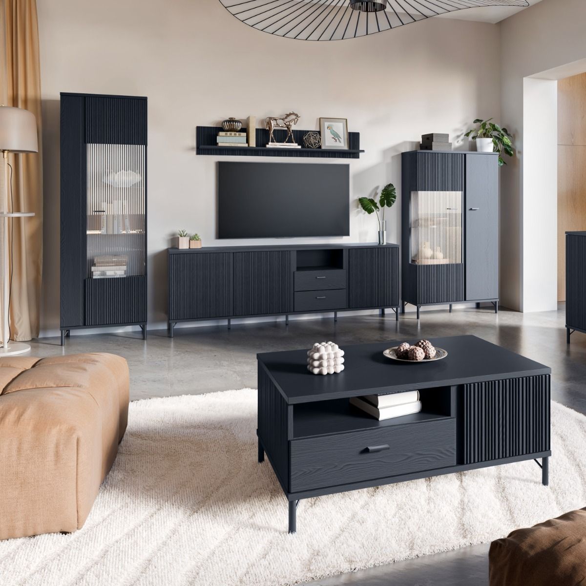 Lusaka Display Cabinet 1 Door in Black Graphite