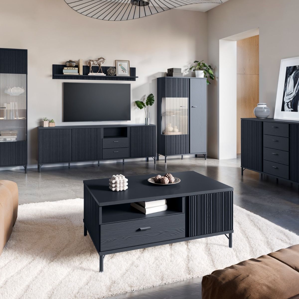 Lusaka Display Cabinet 2 Door in Black Graphite