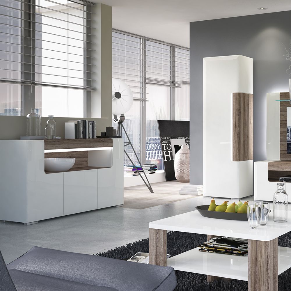 Toronto 3 Door Sideboard with Open Shelving and Plexi Lighting