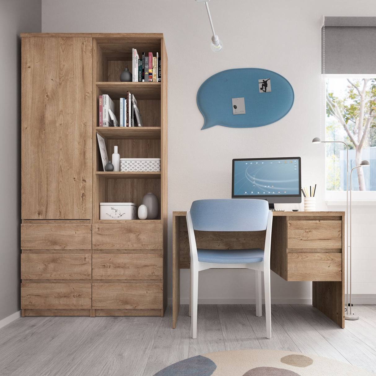 Fribo Twin Pedestal Desk with Drawer and Cupboard