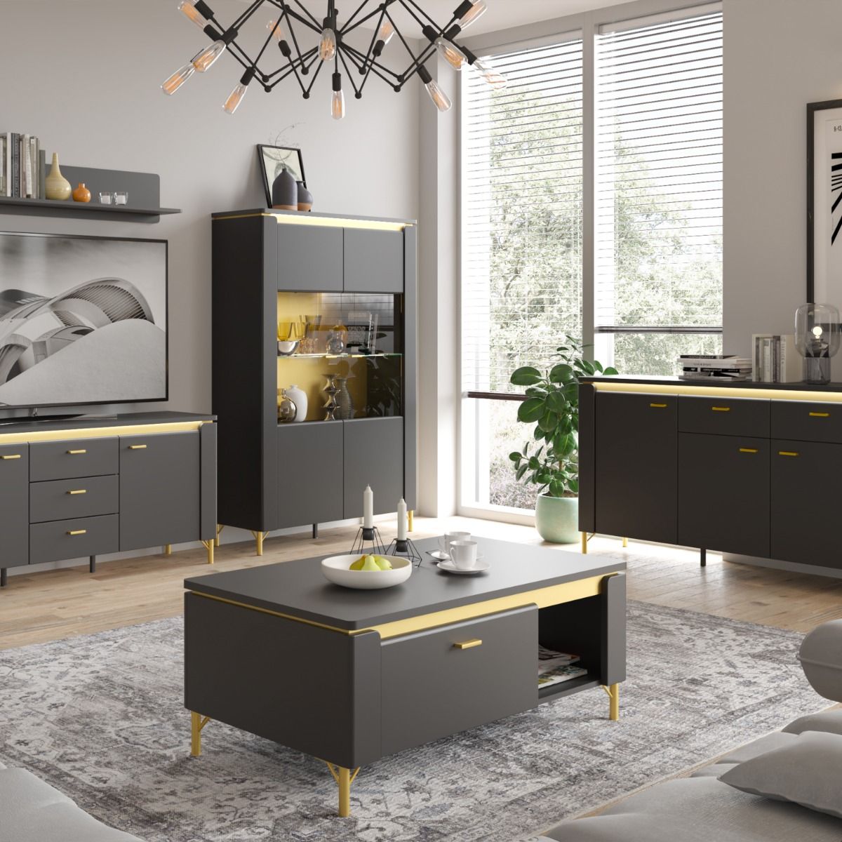 Genoa Coffee Table 1 Drawer in Black Matt/Gold