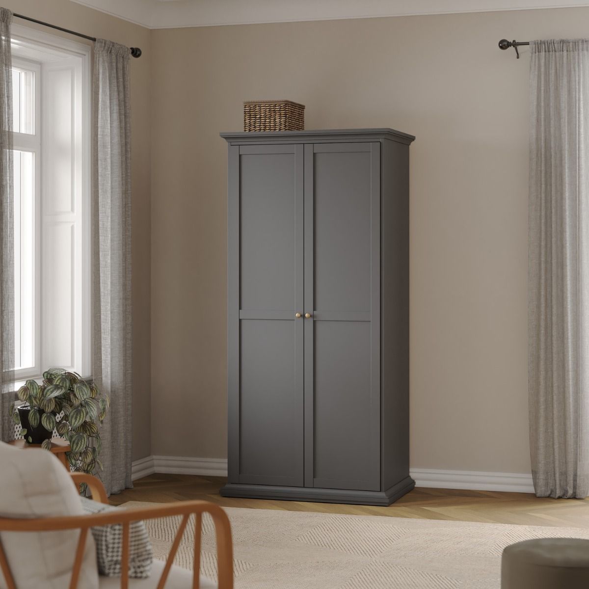 Paris Package - Bedside 2 Drawers + Chest of 4 Drawers + Wardrobe with 2 Doors White