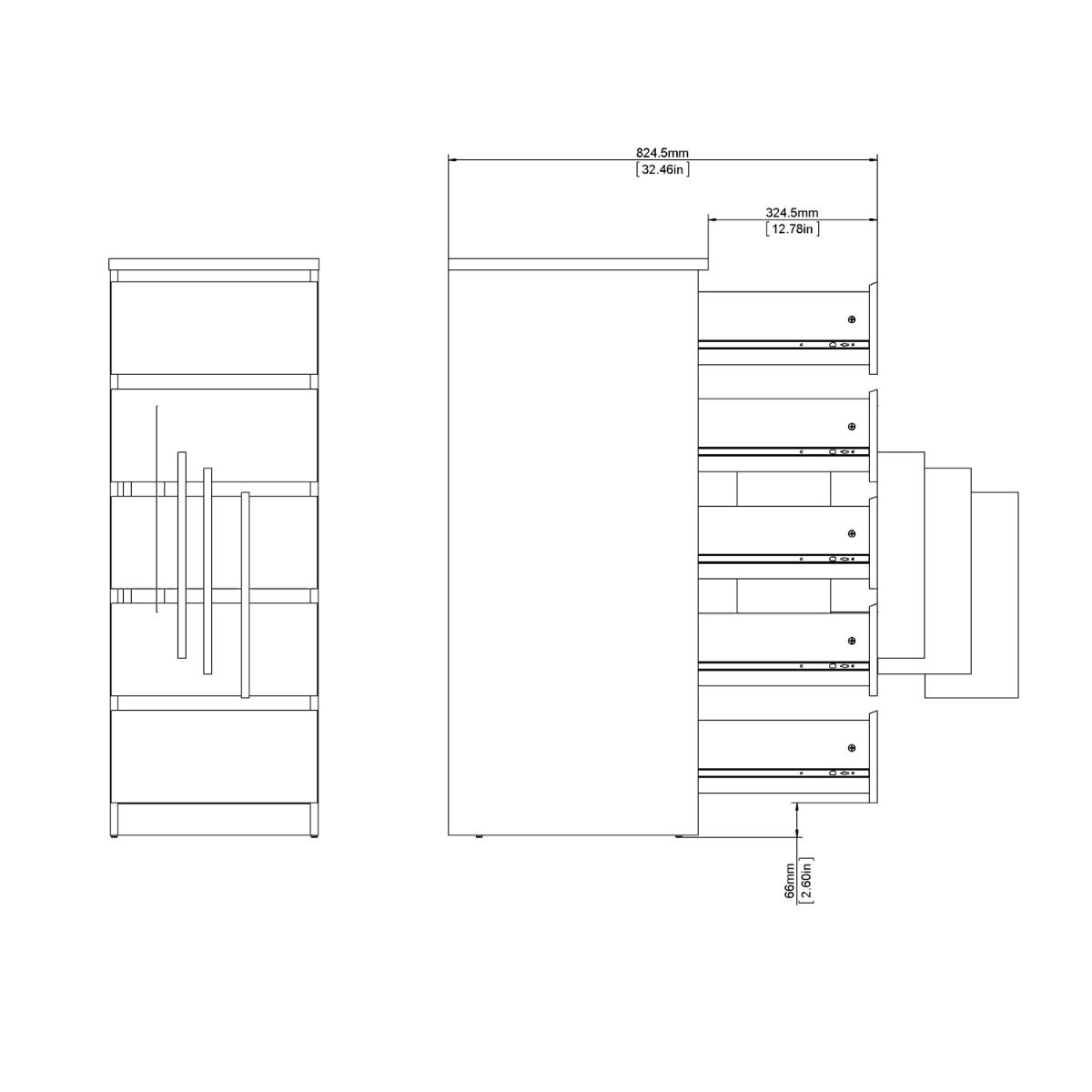 Naia Narrow Chest with 5 Drawers in Black Matt