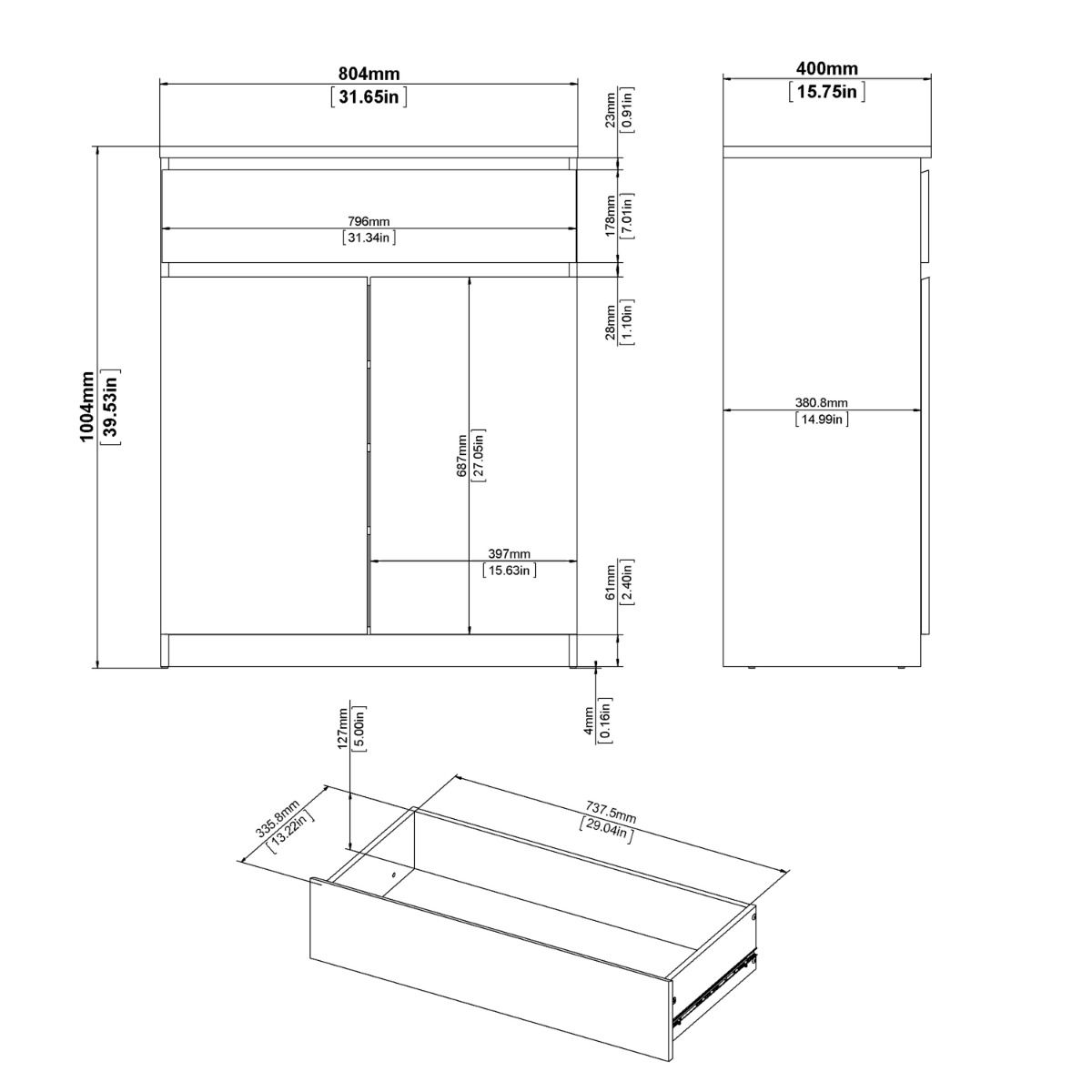 Naia Sideboard with 1 Drawer 2 Doors