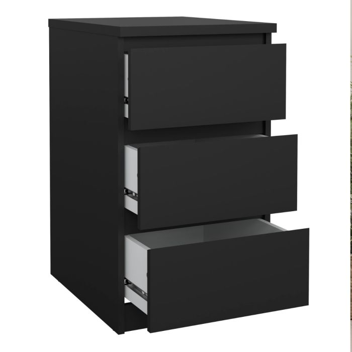 Naia Bedside with 3 Drawers in Black Matt