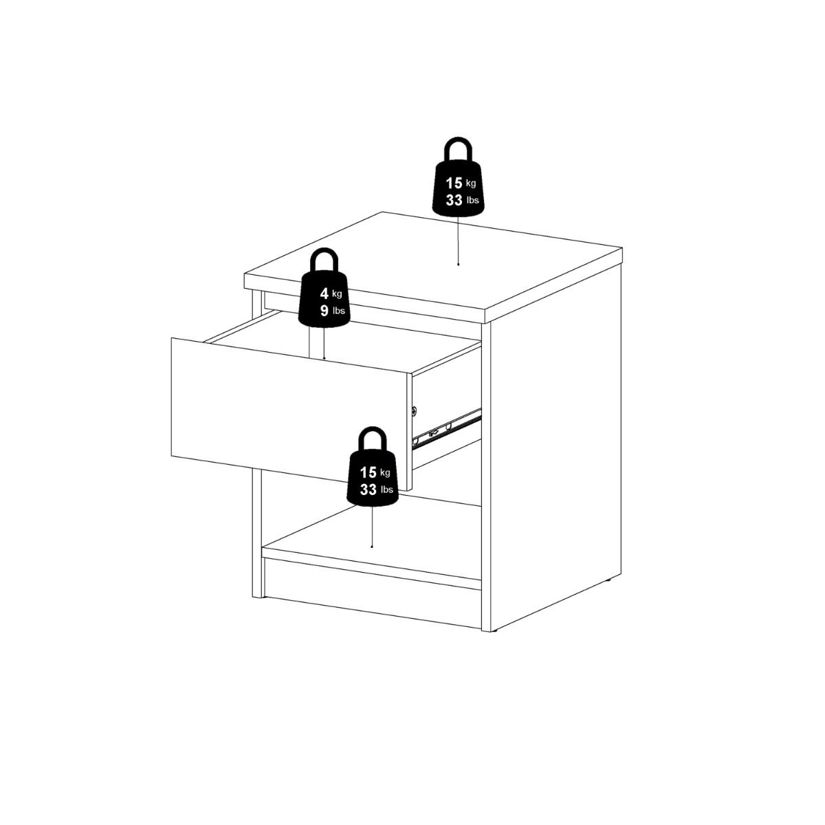 Naia Bedside with 1 Drawer 1 Shelf in Black Matt