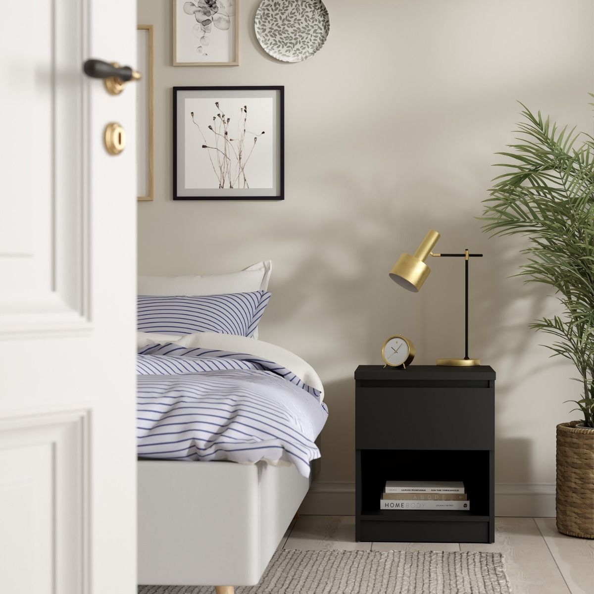 Naia Bedside with 1 Drawer 1 Shelf in Black Matt