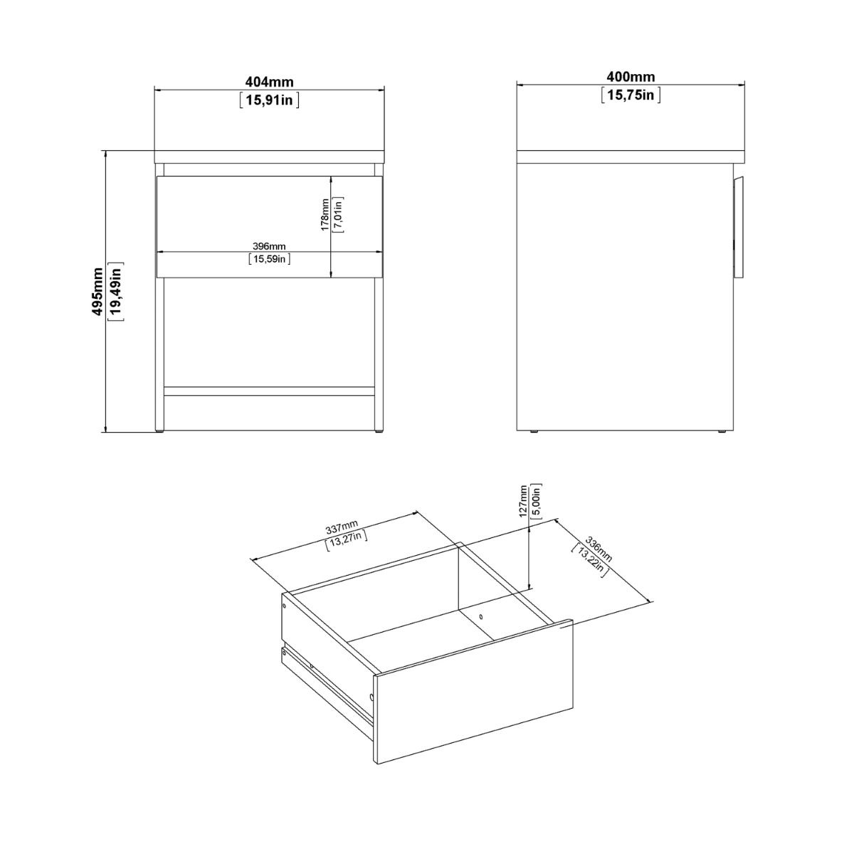 Naia Bedside with 1 Drawer 1 Shelf in Black Matt
