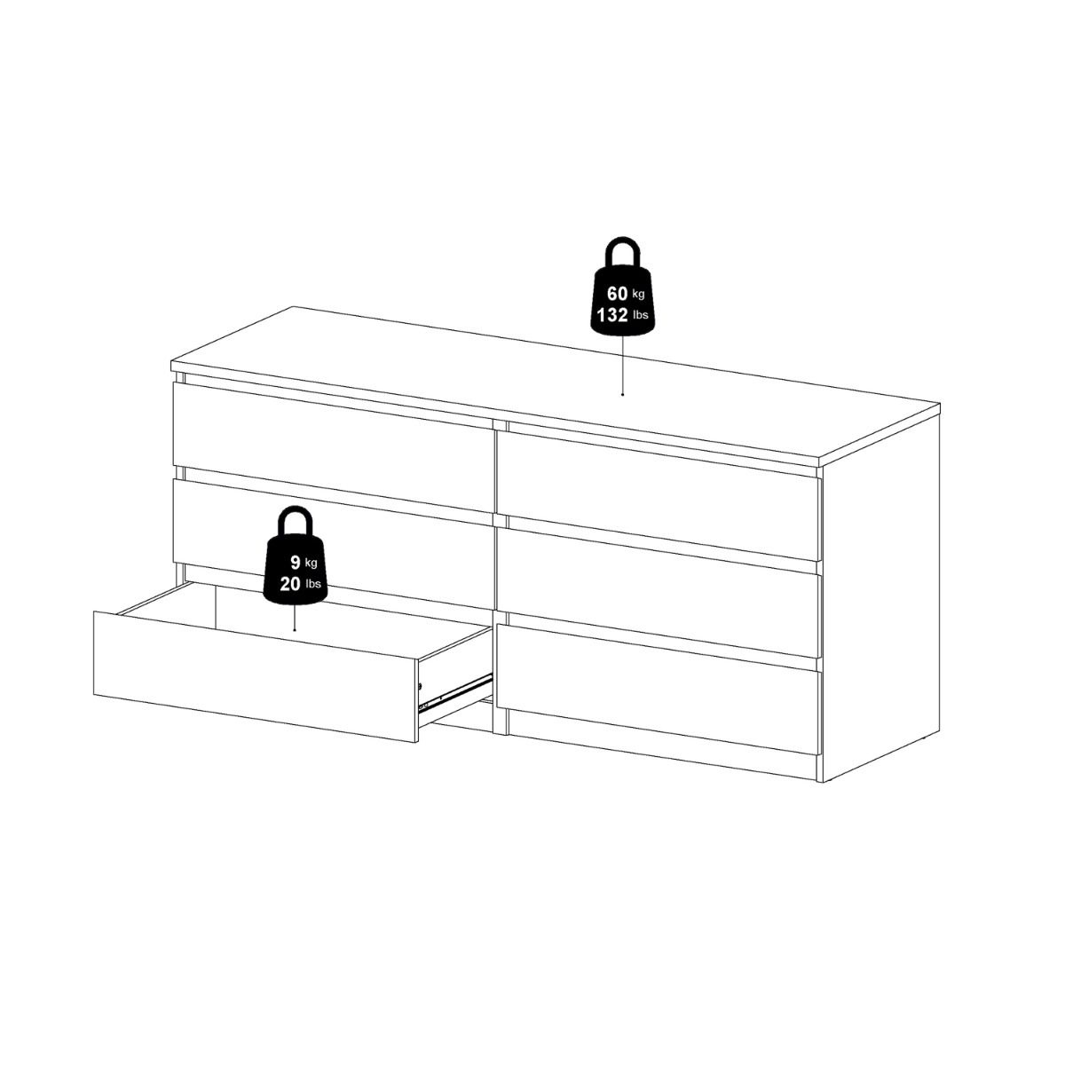 Naia Wide Chest of 6 Drawers
