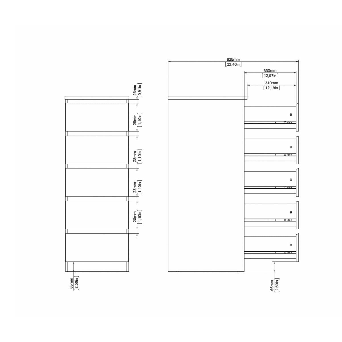 Naia Narrow Chest of 5 Drawers