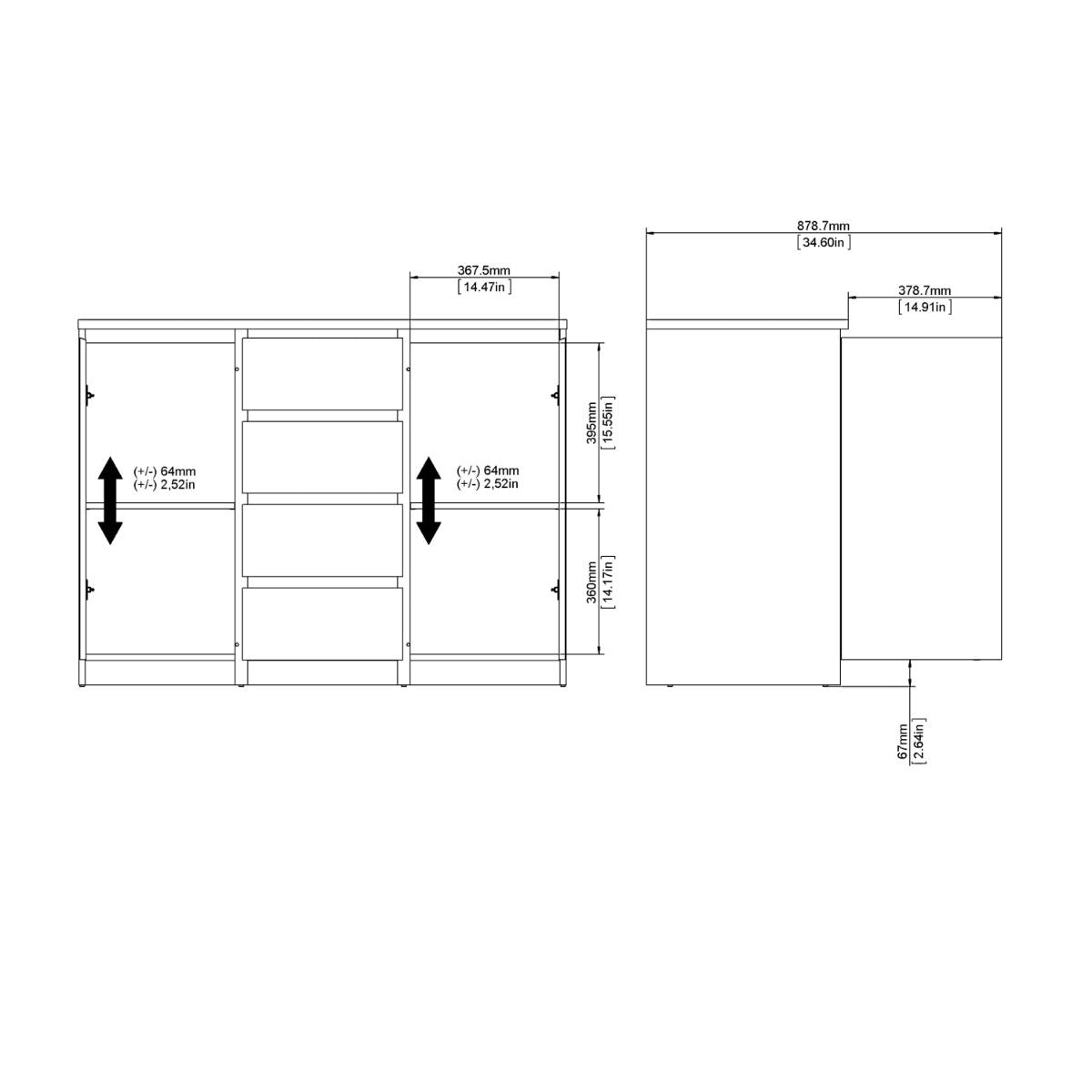 Naia Sideboard with 4 Drawers 2 Doors in White High Gloss