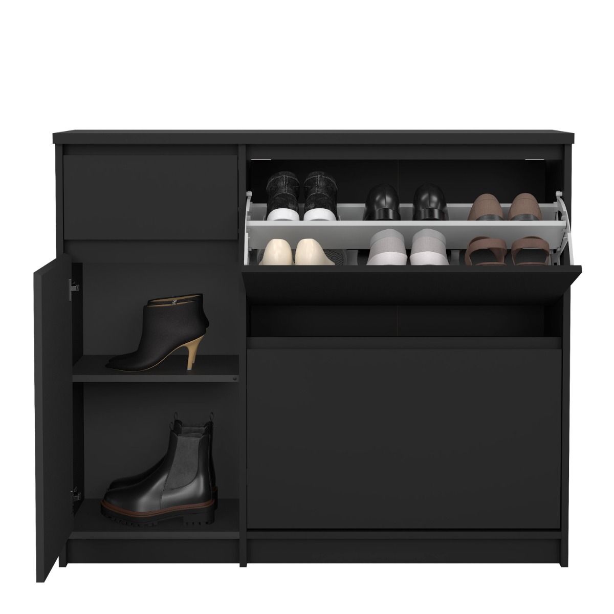 Naia Shoe Cabinet with 2 Flip Down Doors 1 Door and 1 Drawer