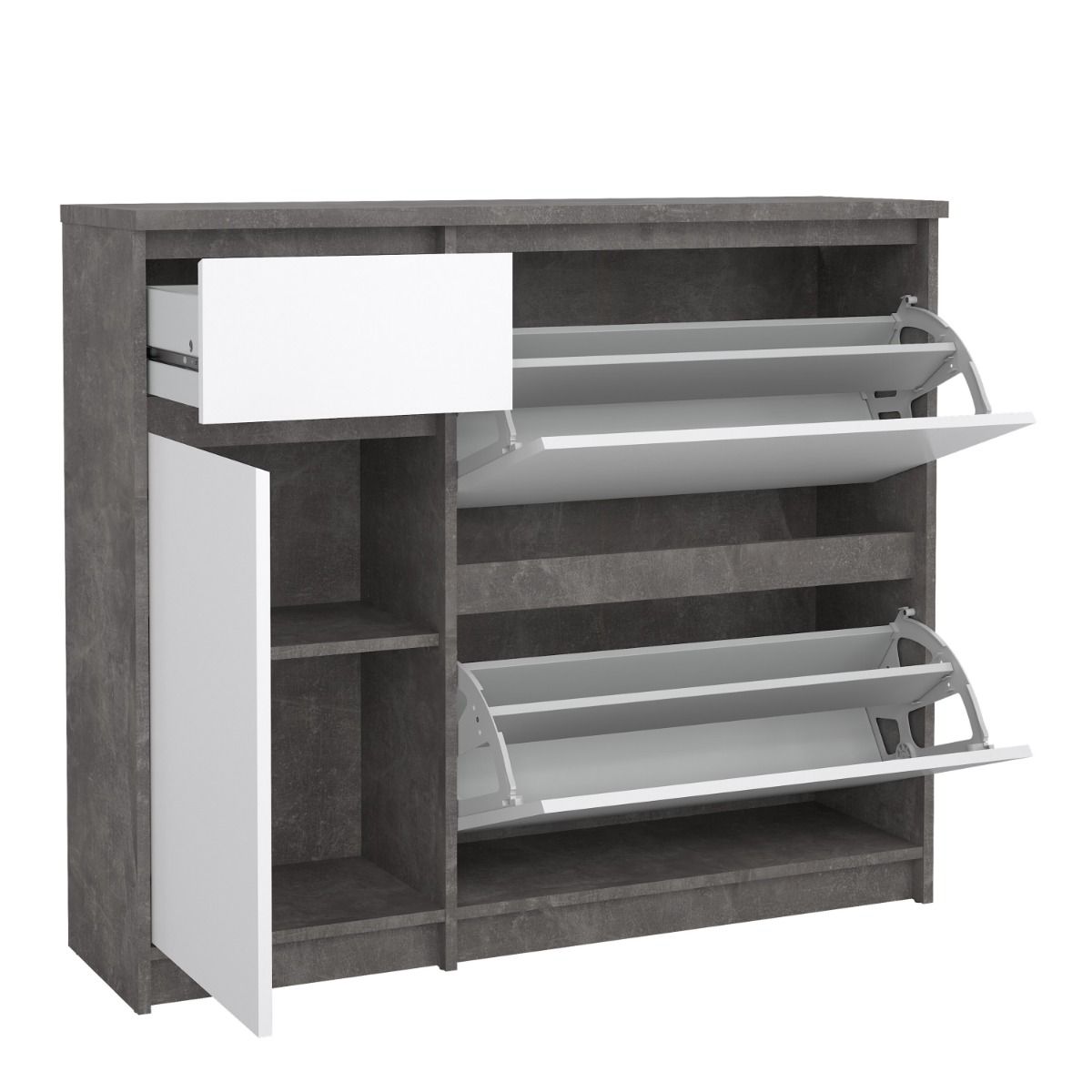 Naia Shoe Cabinet with 2 Flip Down Doors 1 Door and 1 Drawer