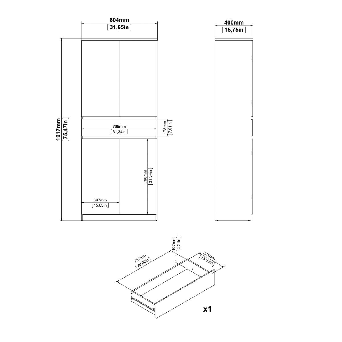 Naia Tall Shoe Cabinet with 4 Doors and 1 Drawer