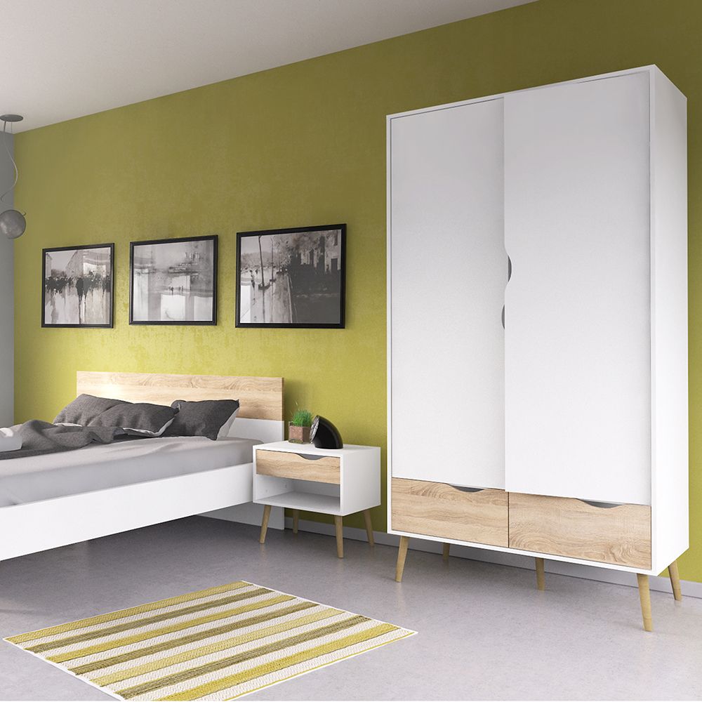 Oslo Package - Bedside 1 Drawer + Chest of 5 Drawers (2+3) + Wardrobe 2 Doors 2 Drawers