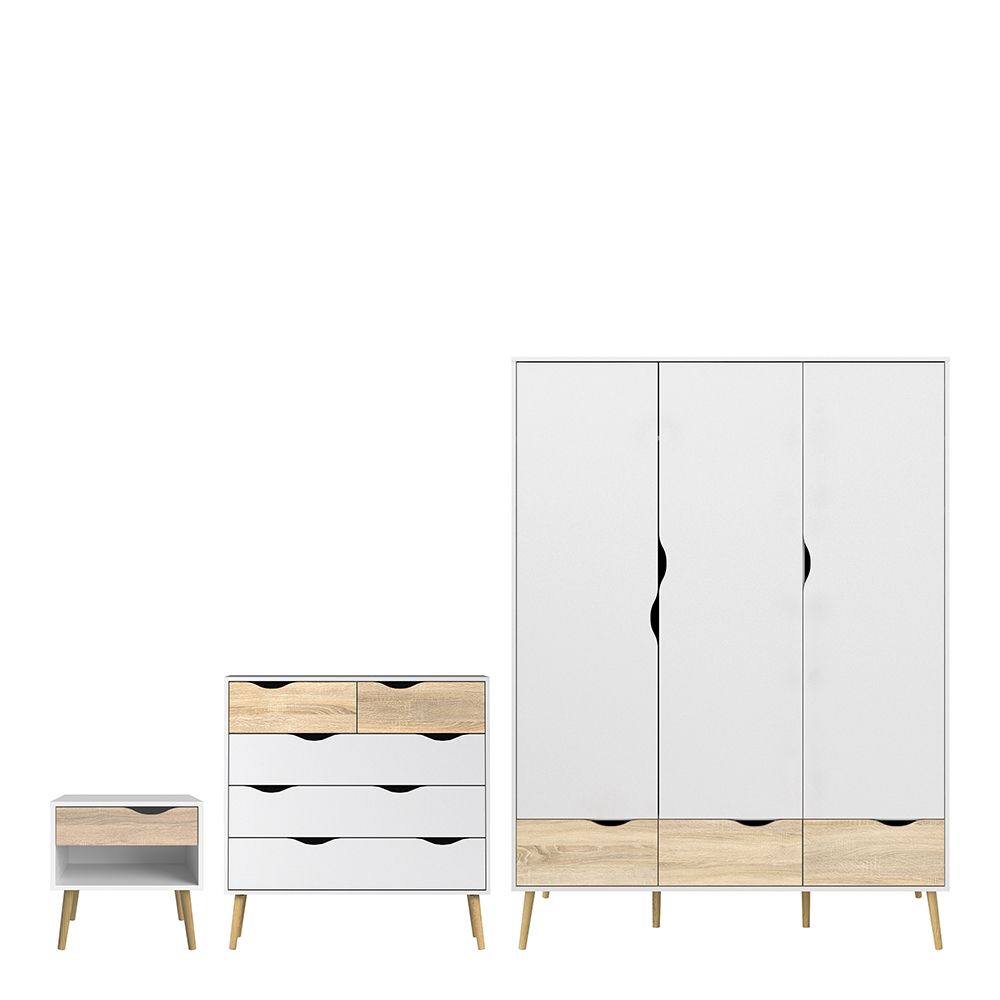 Oslo Package - Bedside 1 Drawer + Chest of 5 Drawers (2+3) + Wardrobe 3 Doors 3 Drawers