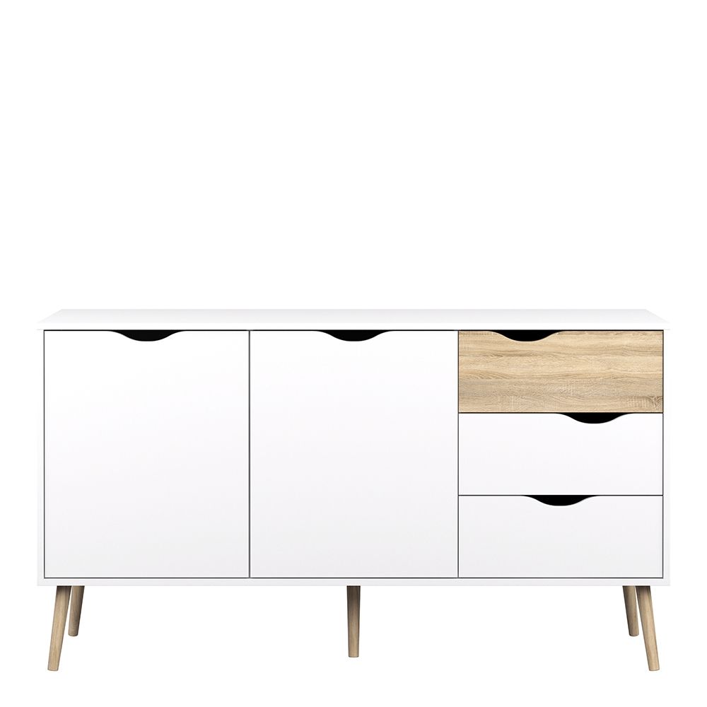 Oslo Large Sideboard 3 Drawers 2 Doors in White and Brown