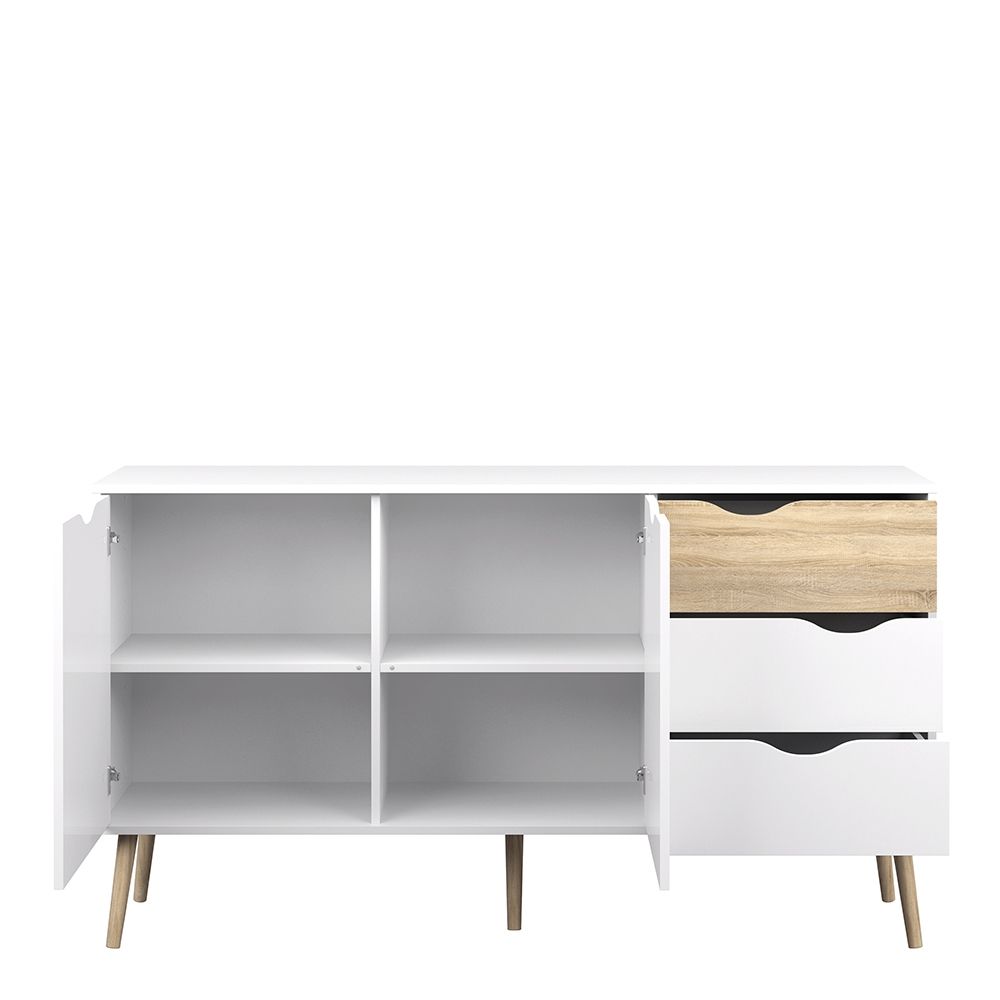 Oslo Large Sideboard 3 Drawers 2 Doors in White and Brown