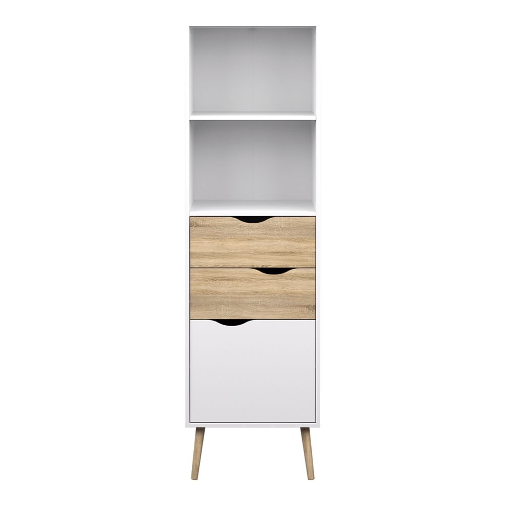 Oslo Bookcase with 2 Drawers and 1 Door White and Brown