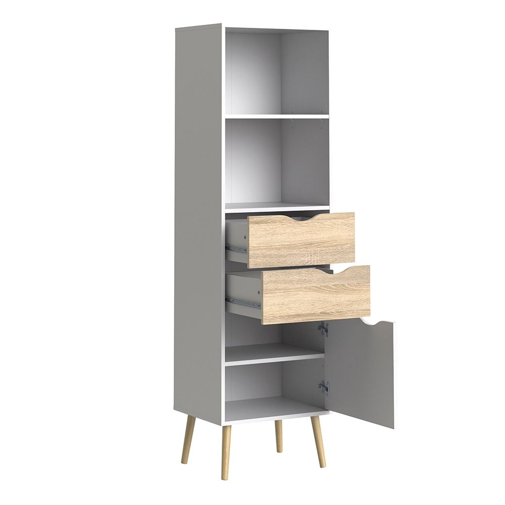 Oslo Bookcase with 2 Drawers and 1 Door White and Brown