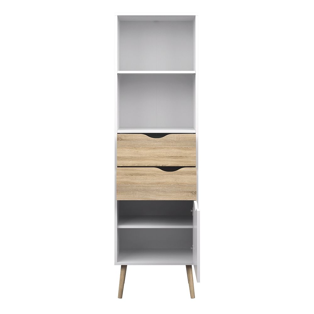 Oslo Bookcase with 2 Drawers and 1 Door White and Brown
