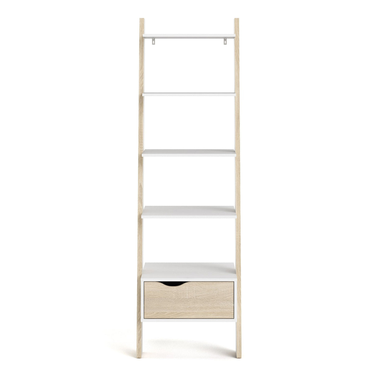Oslo Leaning Bookcase 1 Drawer in White and Brown