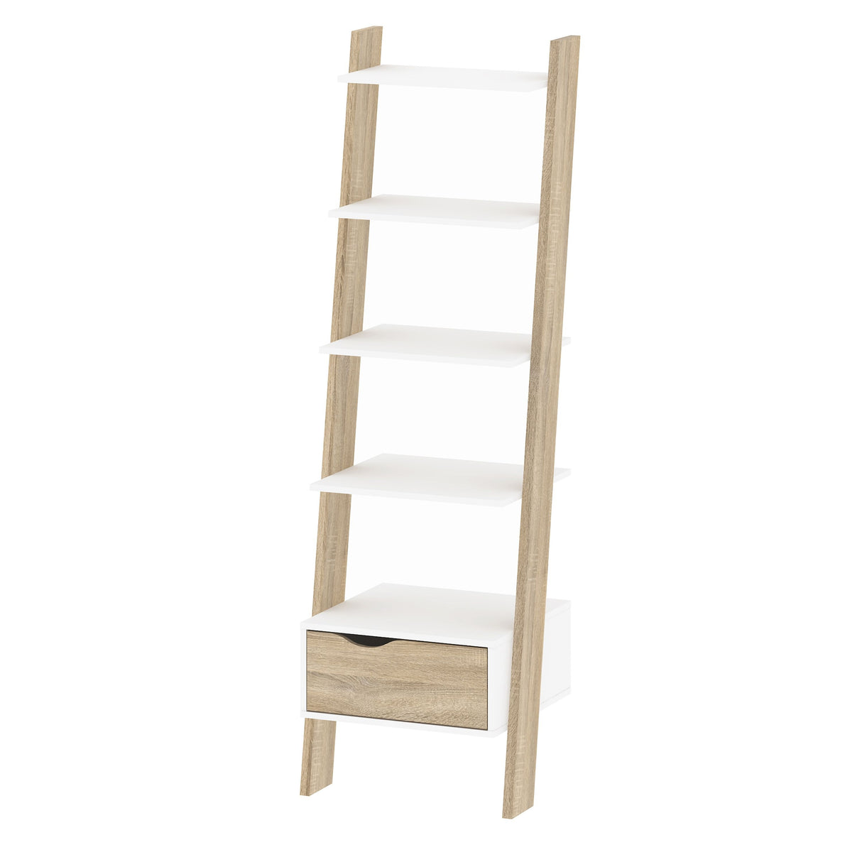 Oslo Leaning Bookcase 1 Drawer in White and Brown