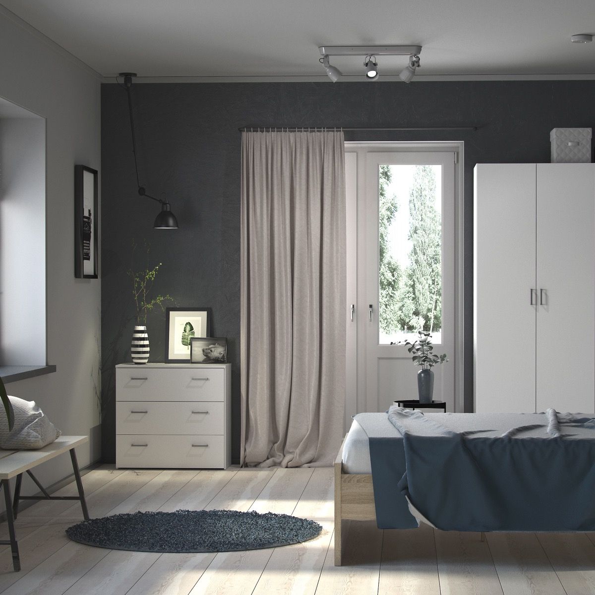 Space Package - Bedside 1 Drawer + Chest of 3 Drawers + Wardrobe with 2 Doors