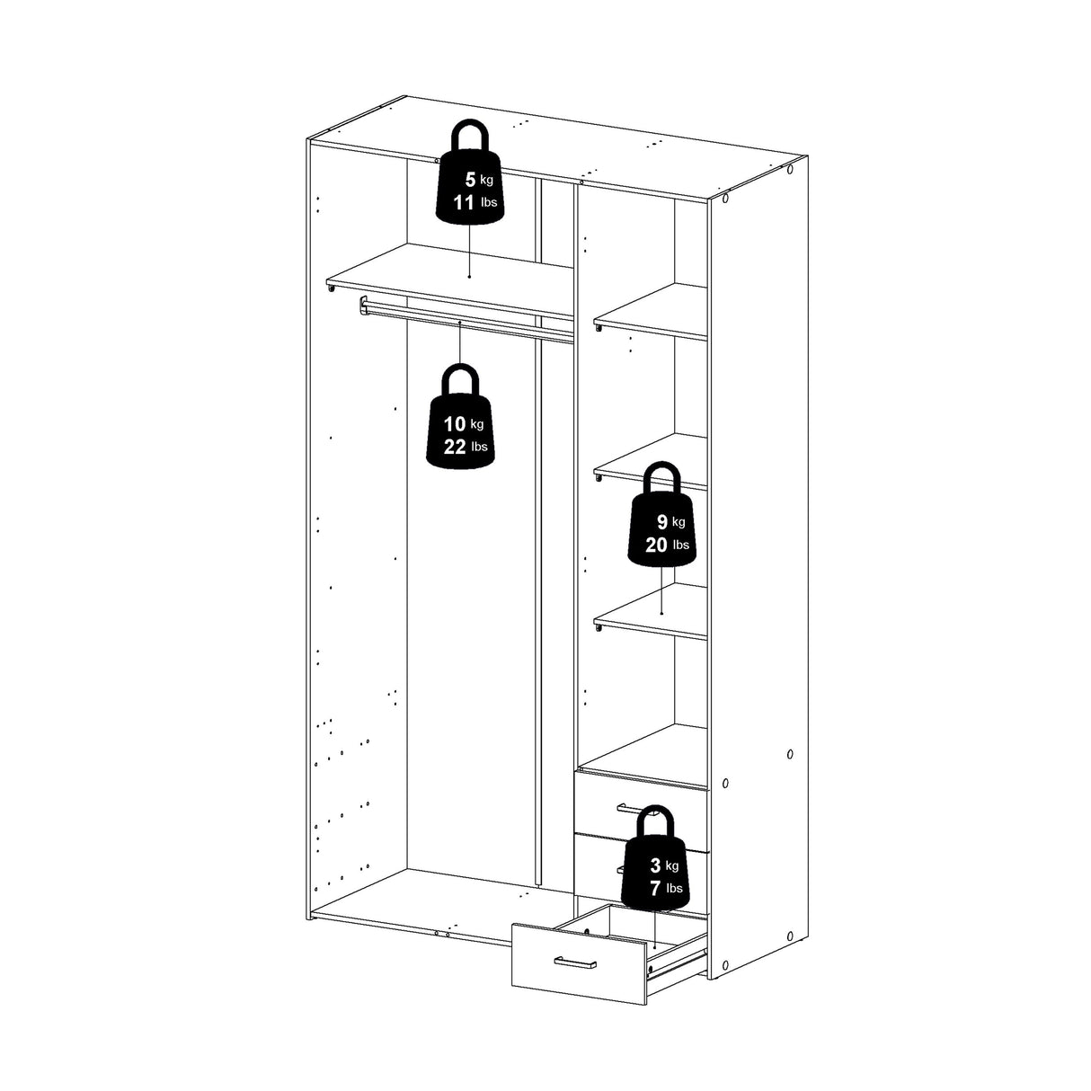 Space Wardrobe - 3 Doors 3 Drawers