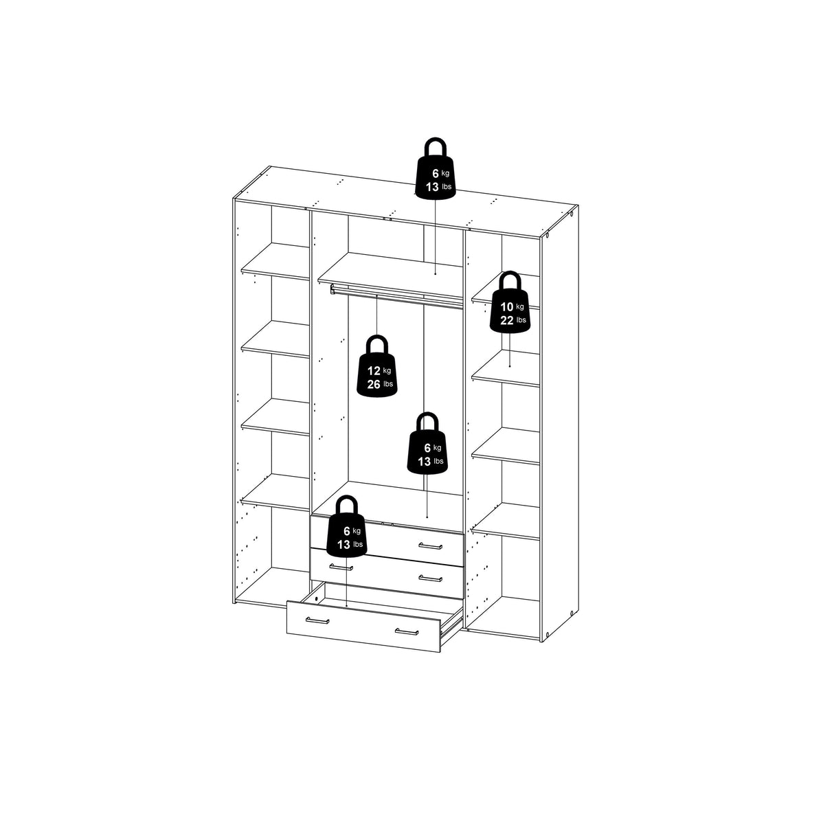 Space Wardrobe - 4 Doors 3 Drawers