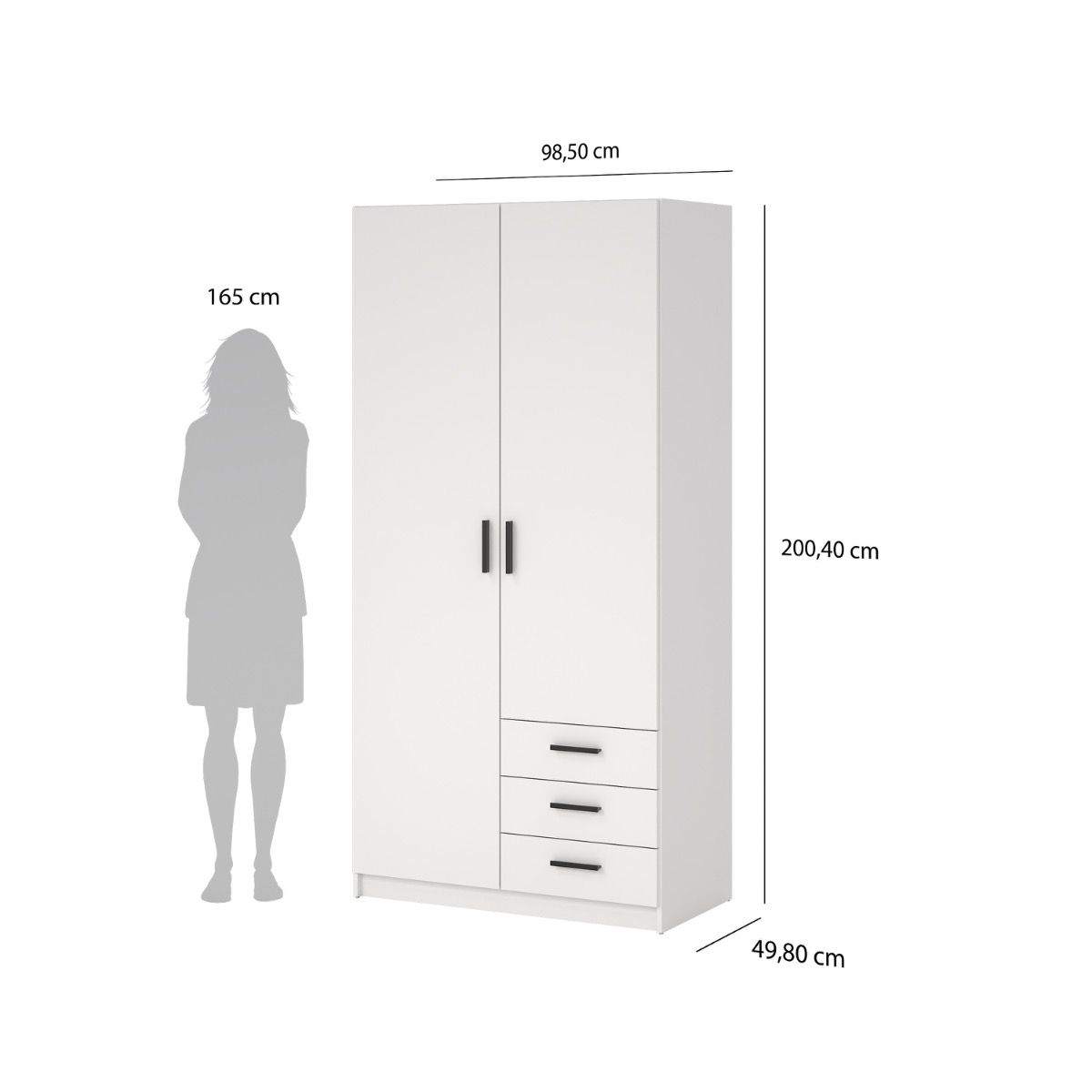 Sprint Wardrobe with 2 Doors + 3 Drawers