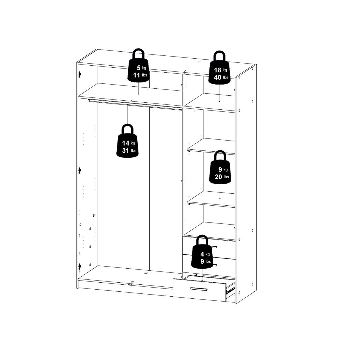 Sprint Wardrobe with 3 Doors + 3 Drawers