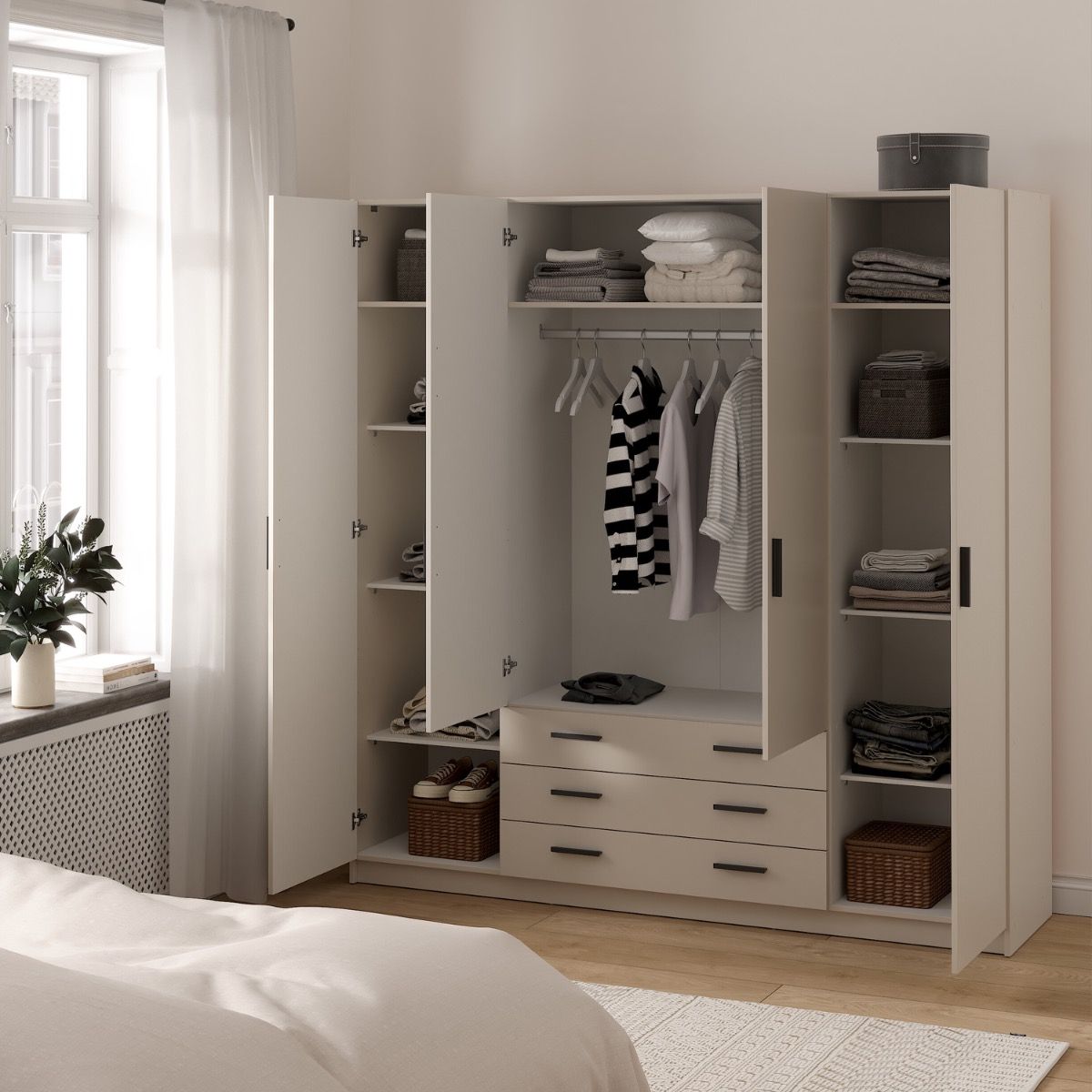 Sprint Wardrobe with 4 Doors + 3 Drawers