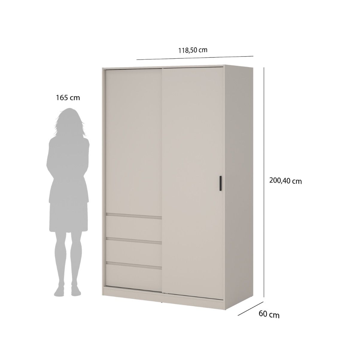 Naia Wardrobe with 1 Sliding Door 1 Std Door & 3 Drawers in Cashmere