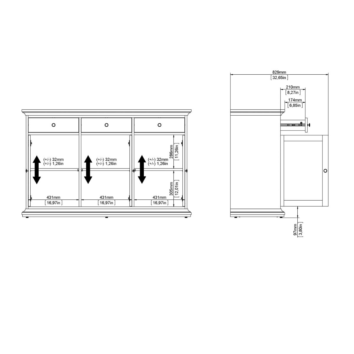 Paris Sideboard with 3 Doors and 3 Drawers