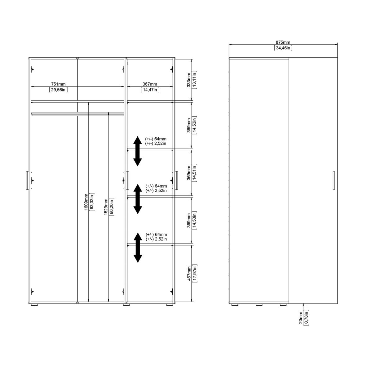 Pepe Wardrobe with 3 Doors