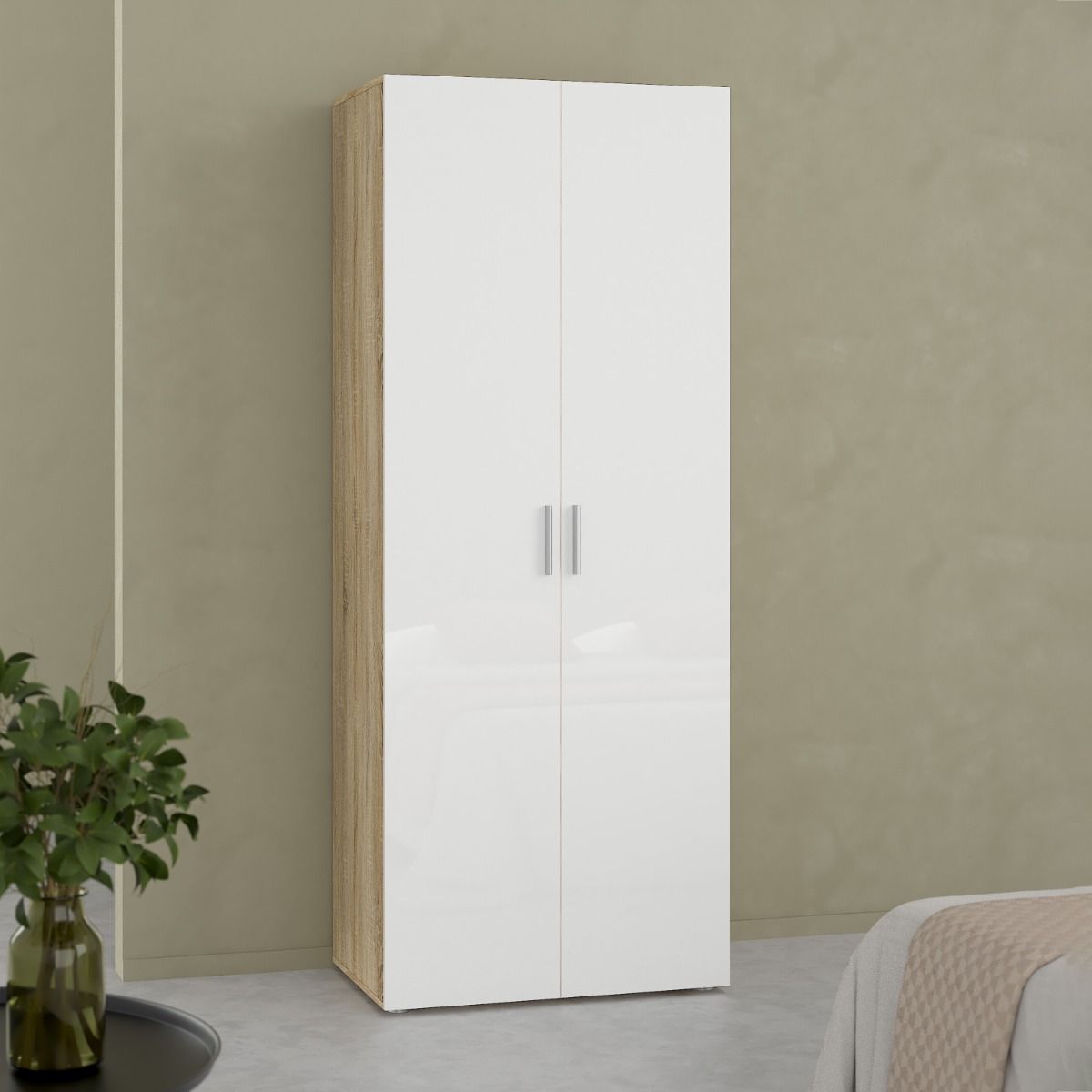 Pepe Wardrobe with 2 doors in Brown with White High Gloss