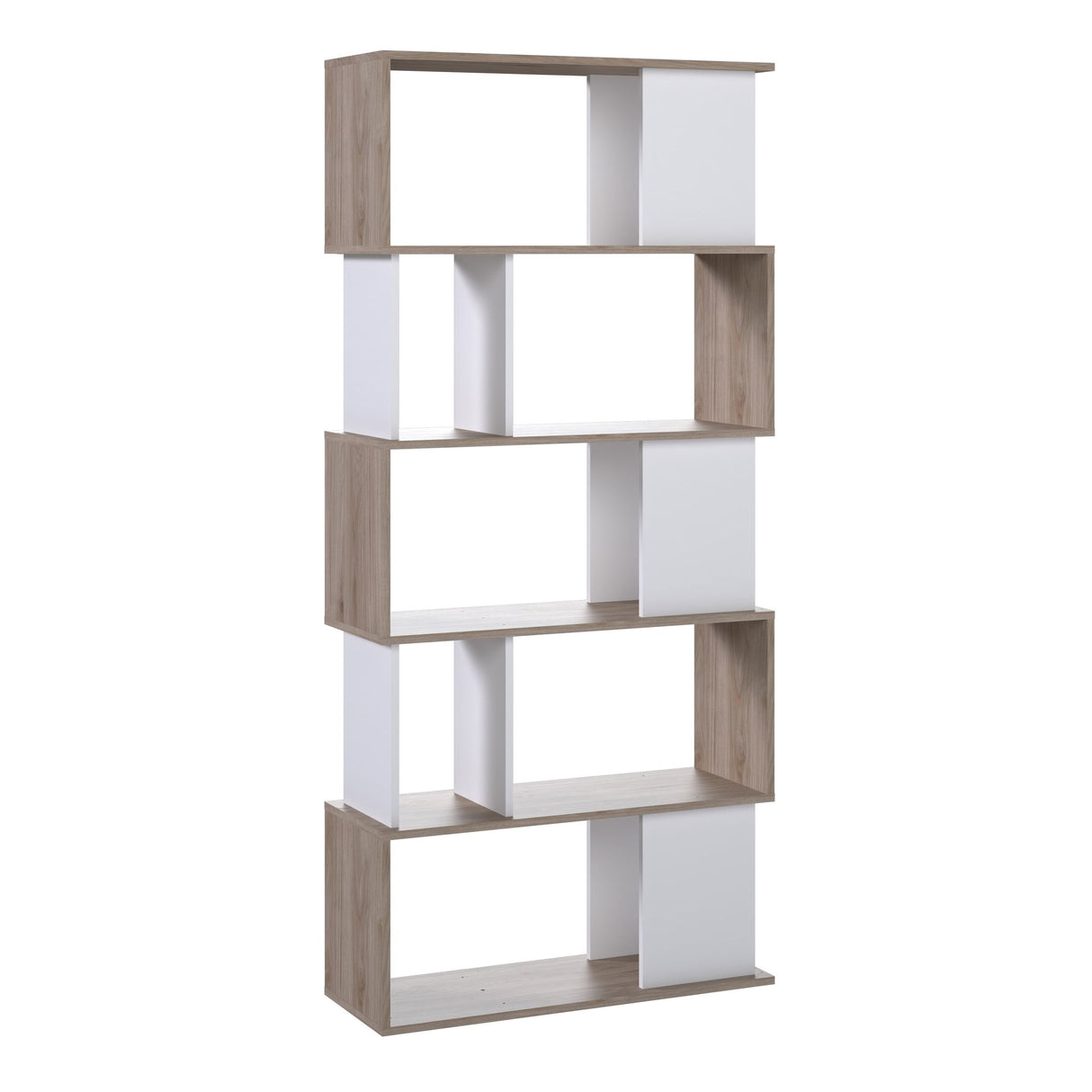Maze Open Bookcase 4 Shelves in Hickory Brown and White