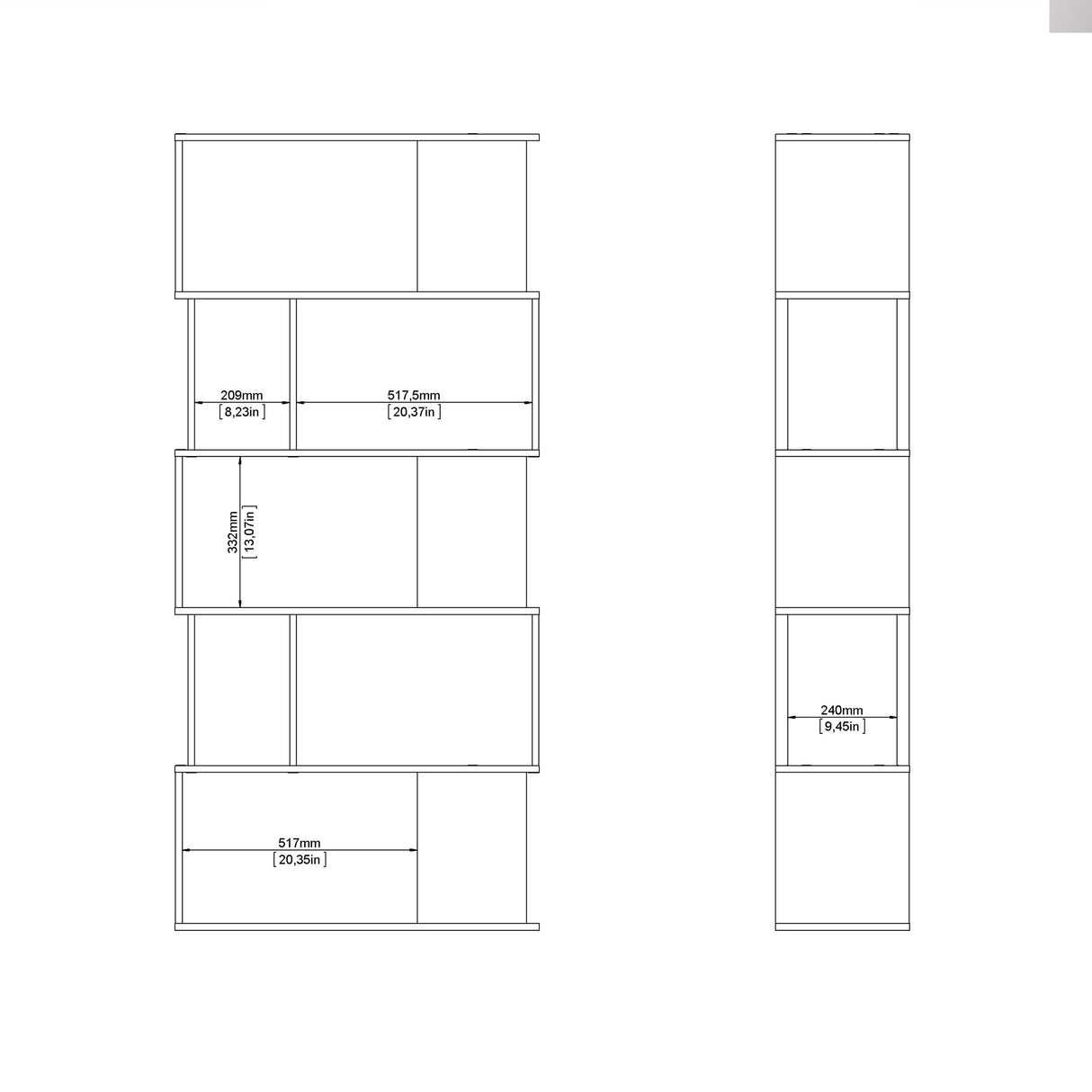 Maze Open Bookcase 4 Shelves in Hickory Brown and White