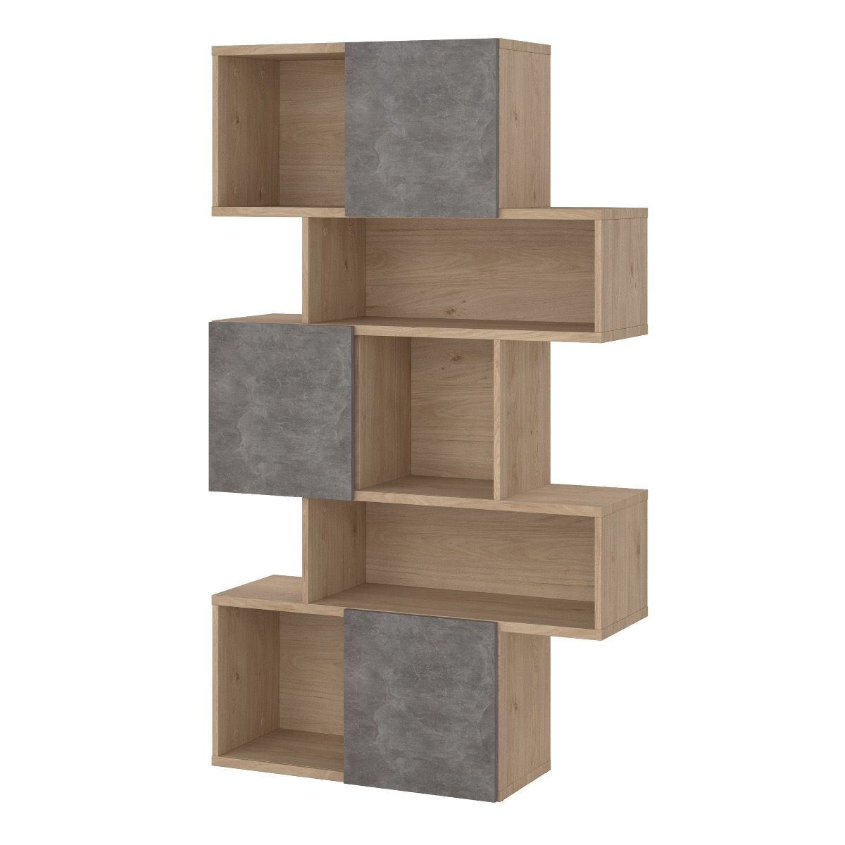 Maze Asymmetrical Bookcase with 3 Doors in Brown and Concrete