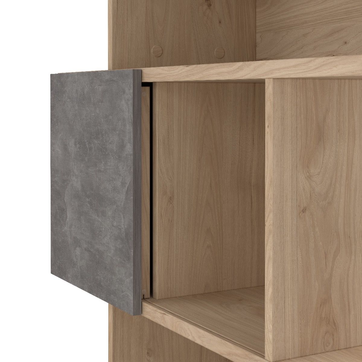 Maze Asymmetrical Bookcase with 3 Doors in Brown and Concrete