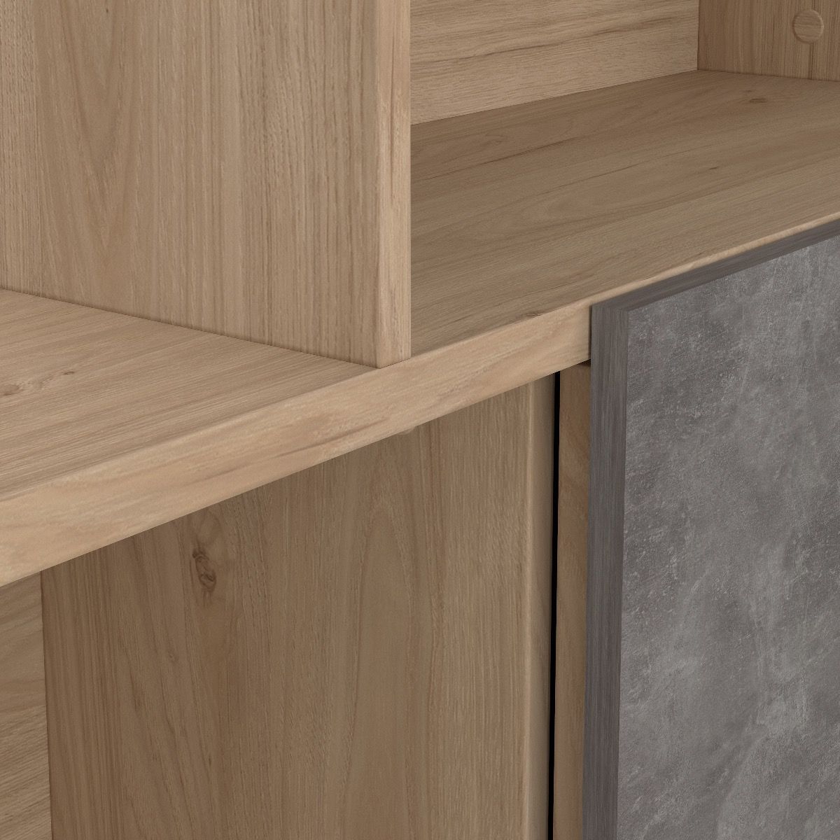 Maze Asymmetrical Bookcase with 3 Doors in Brown and Concrete