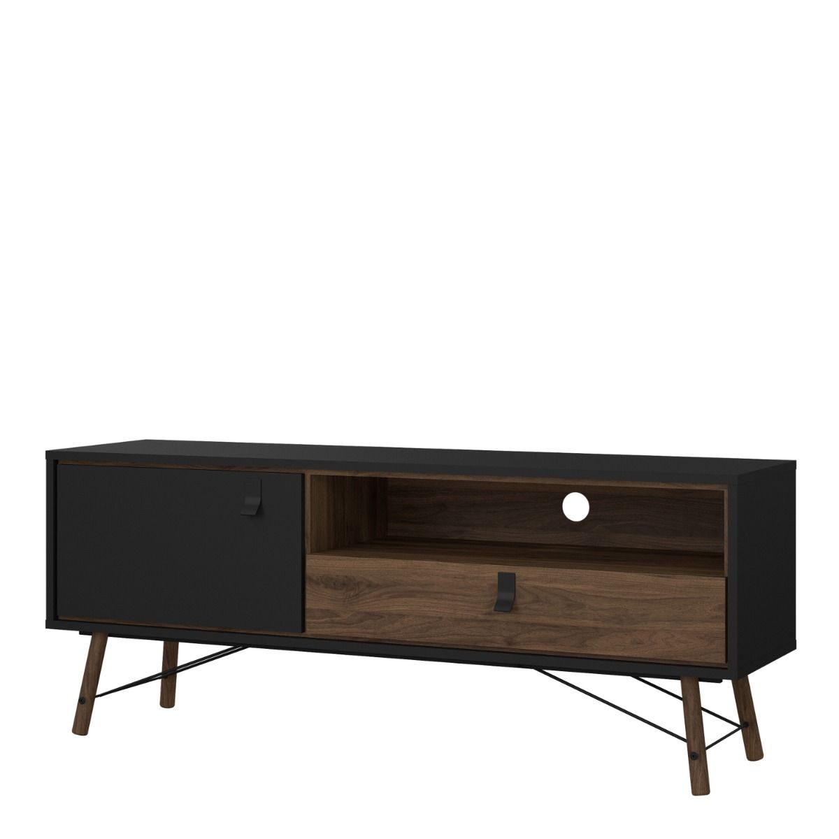 Ry TV Unit with Drawer and Door in Matt Black Walnut