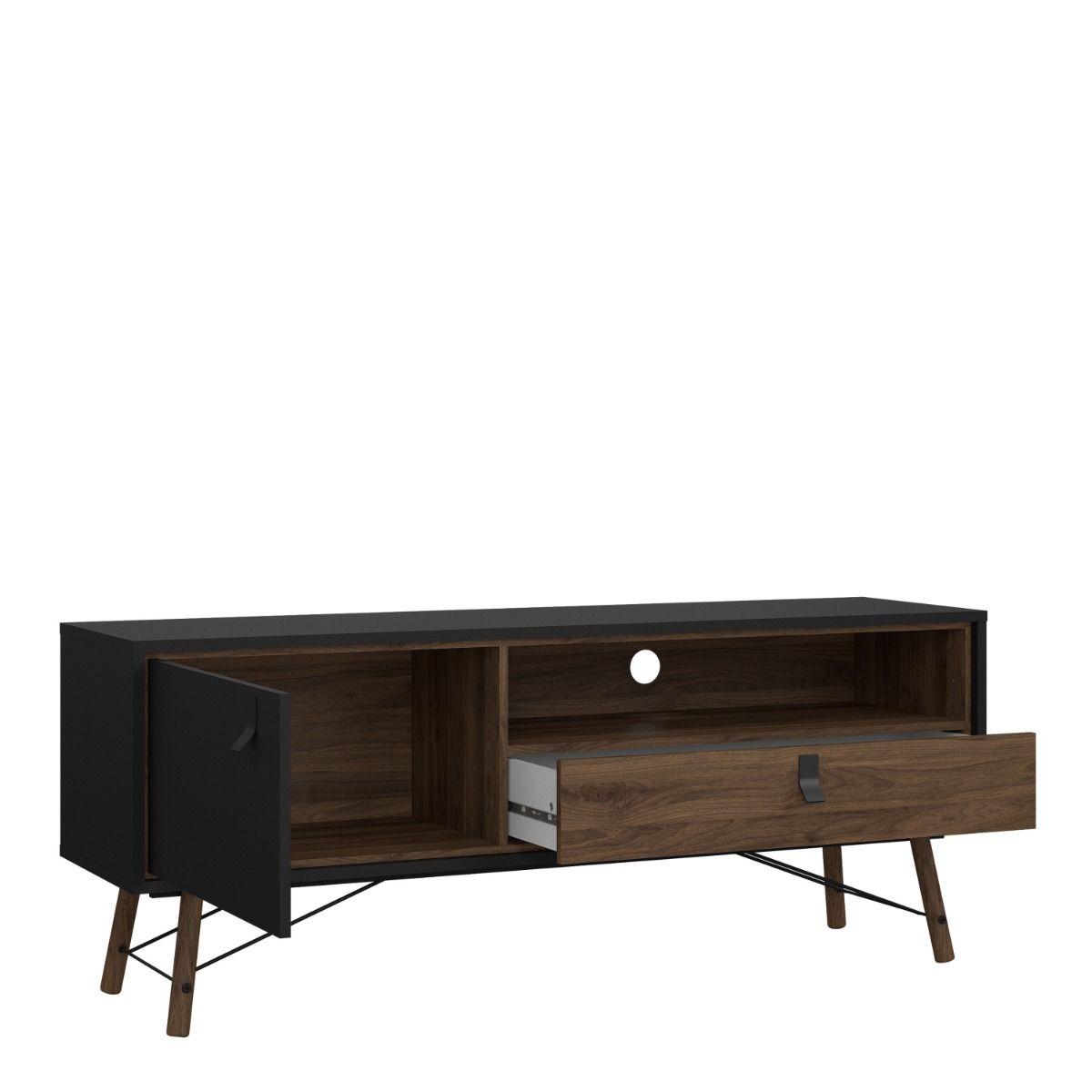 Ry TV Unit with Drawer and Door in Matt Black Walnut