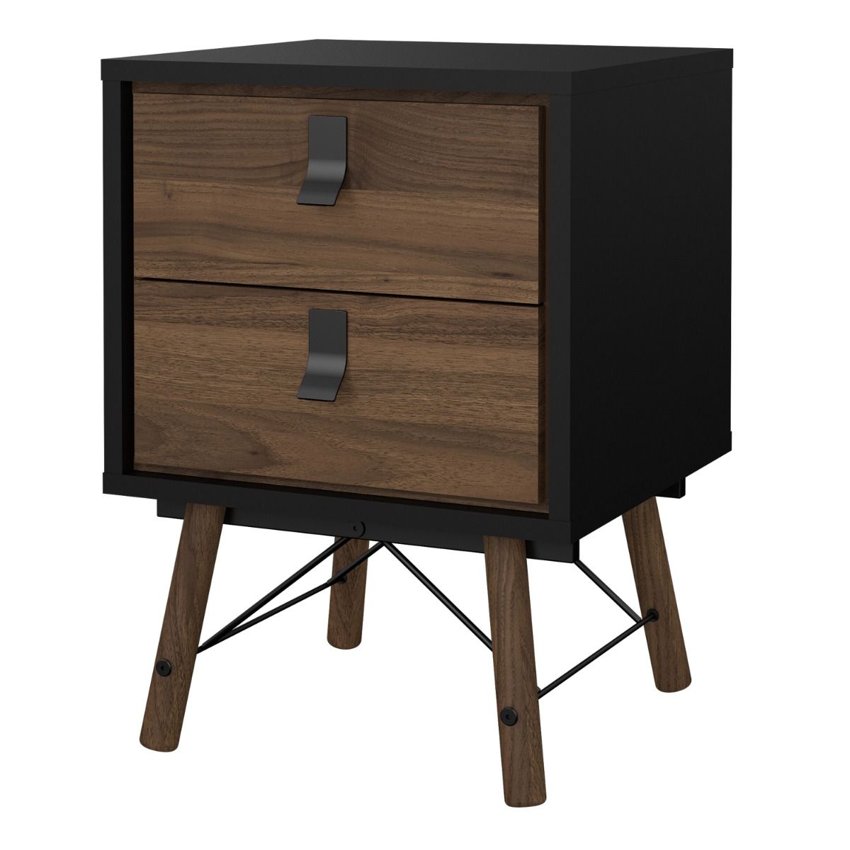 Ry Bedside Cabinet 2 Drawers Matt Black Walnut